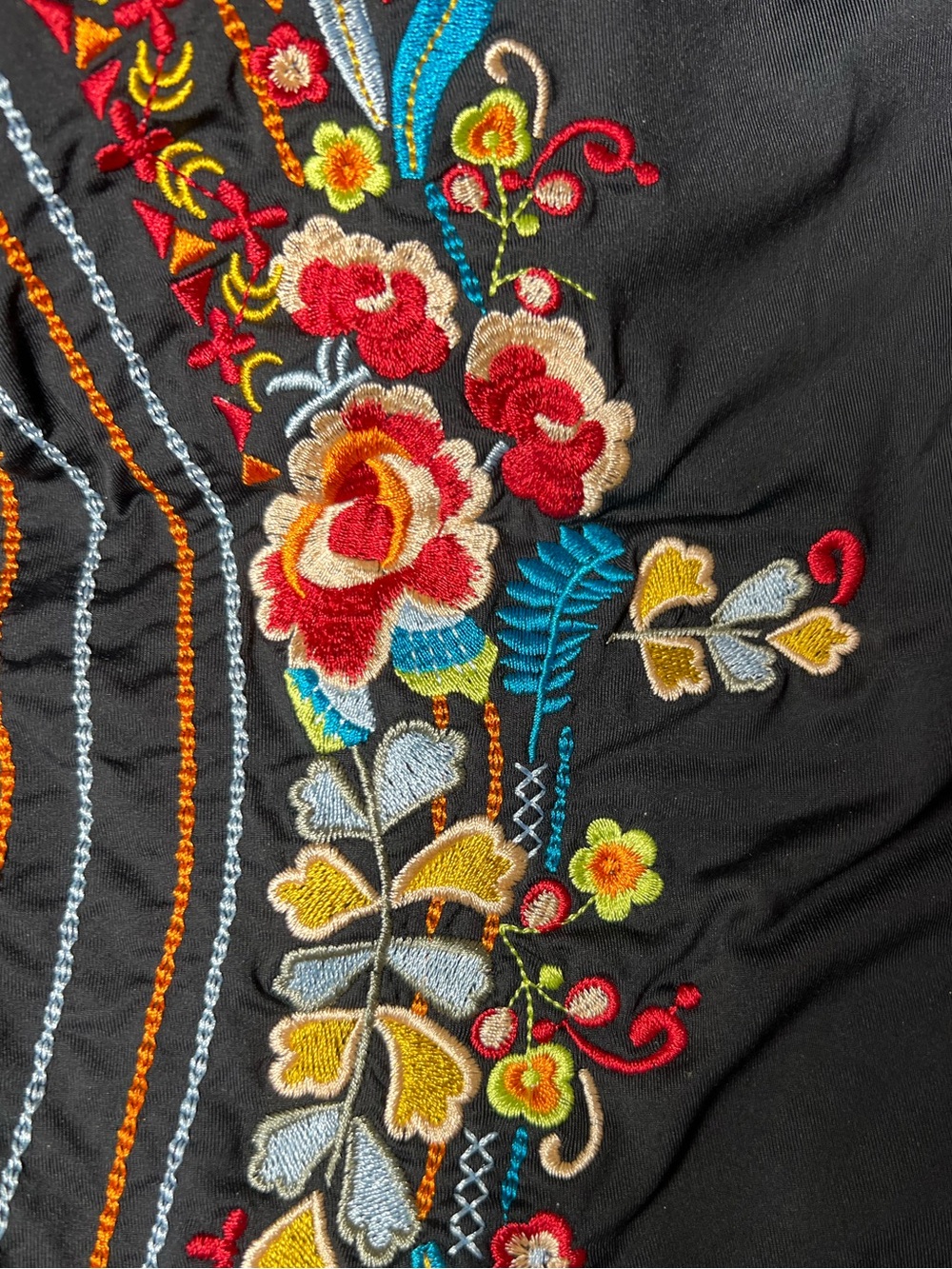 Johnny Was Black Embroidered One Piece Swimsuit Boho Floral Medium EUC
